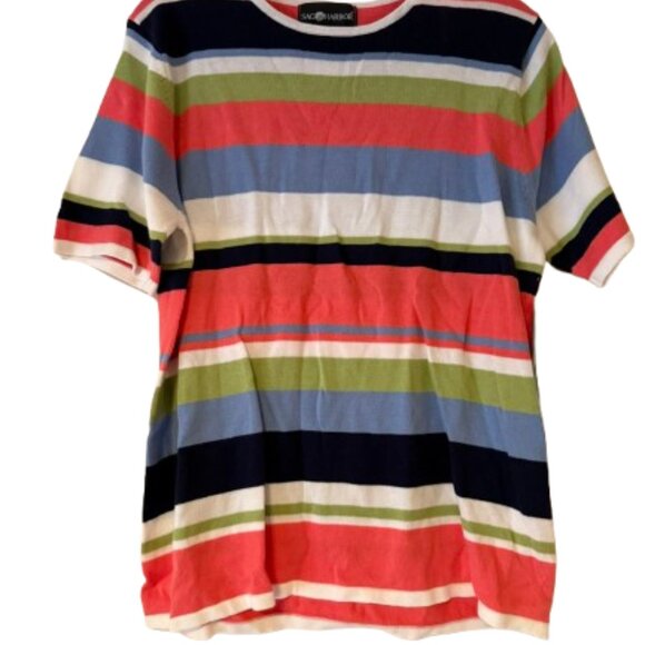 Sag Harbor Multi-Colored Striped Short Sleeve Sweater - Medium - Picture 3 of 5